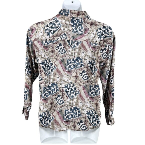 Jonathan Martin Womens S 100% Silk Button Up Blouse Abstract Print Southwestern - Picture 7 of 15